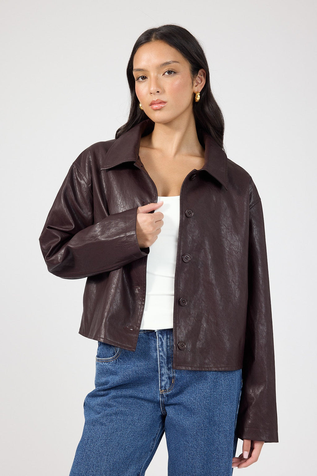 Faux Leather Jacket Plum