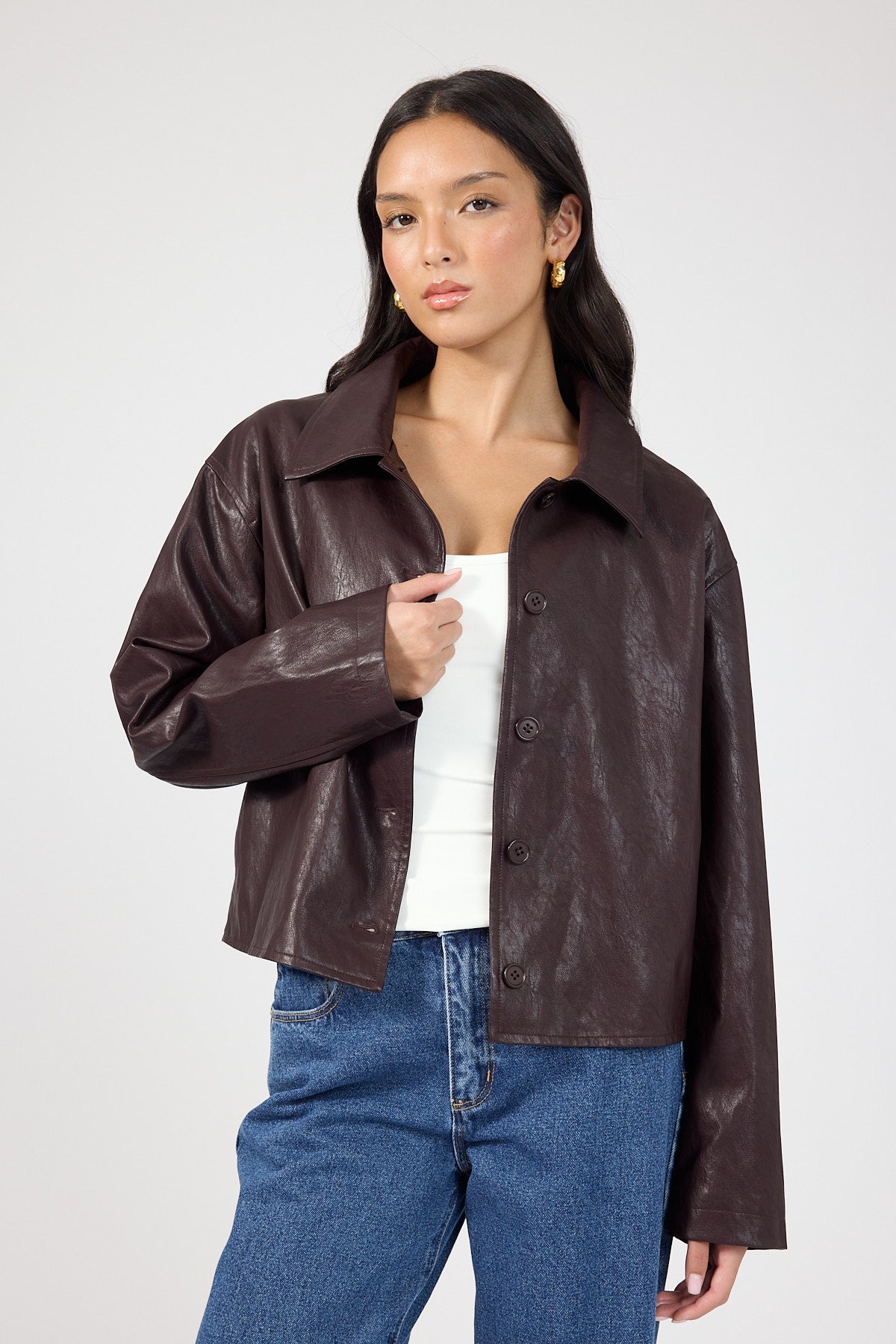 Faux Leather Jacket Plum