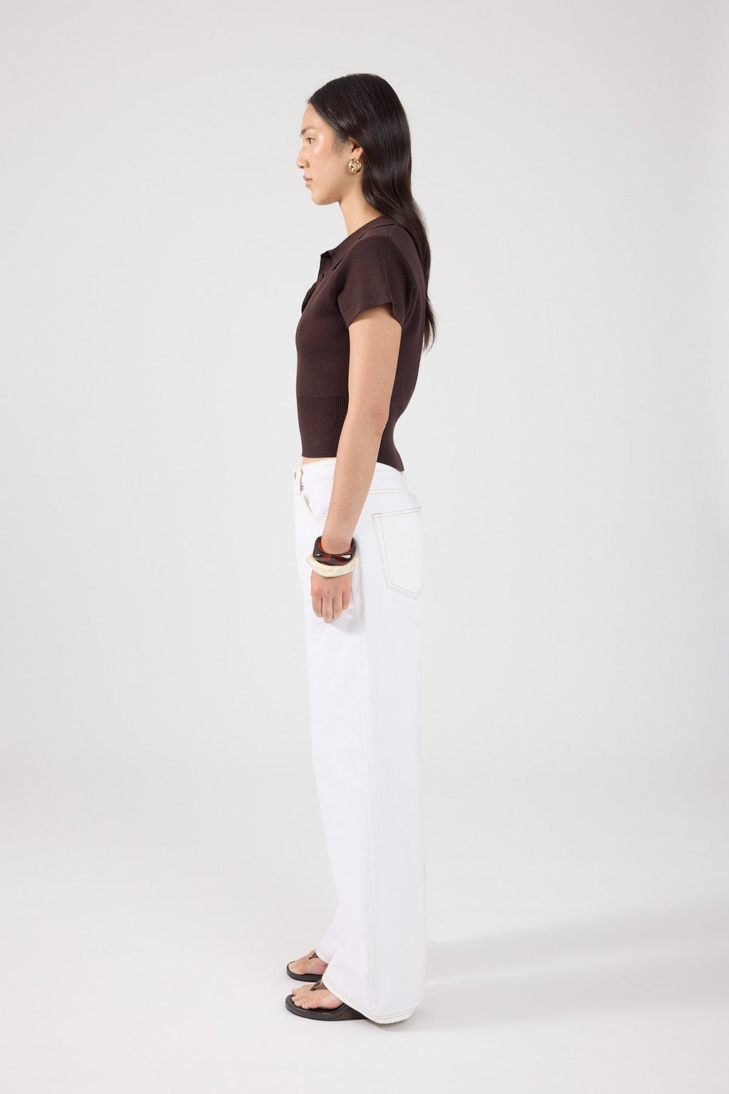 Knit Polo Top Brown