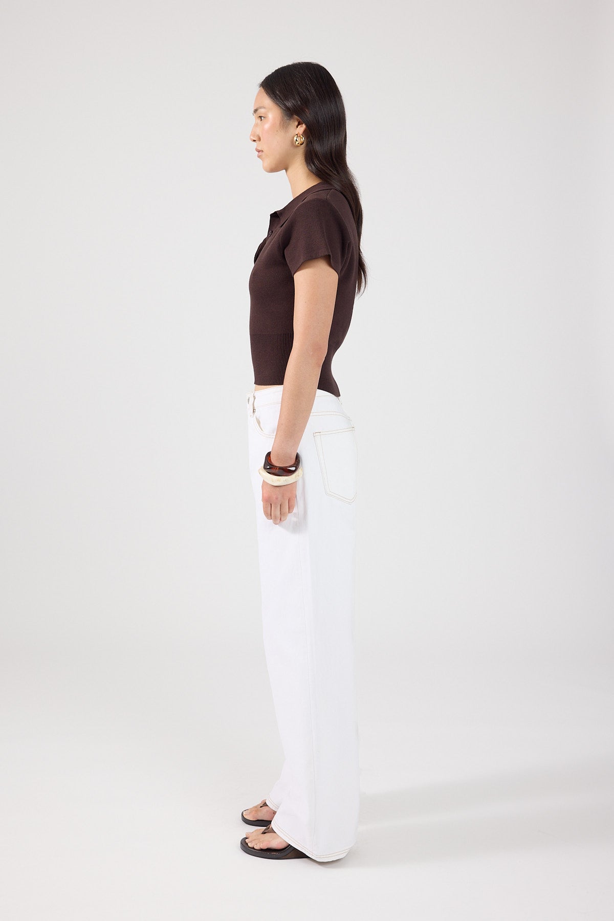 Knit Polo Top Brown