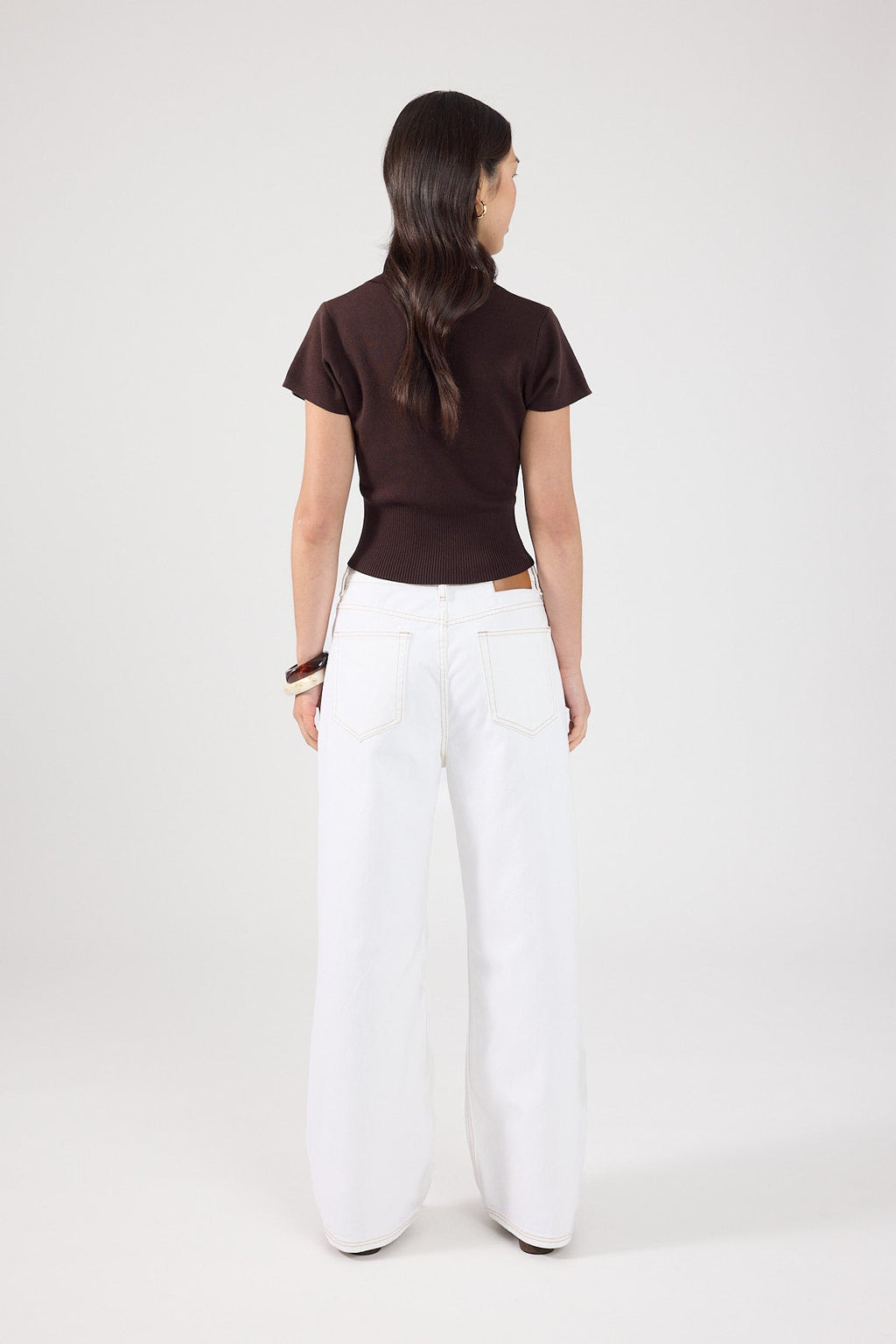 Knit Polo Top Brown
