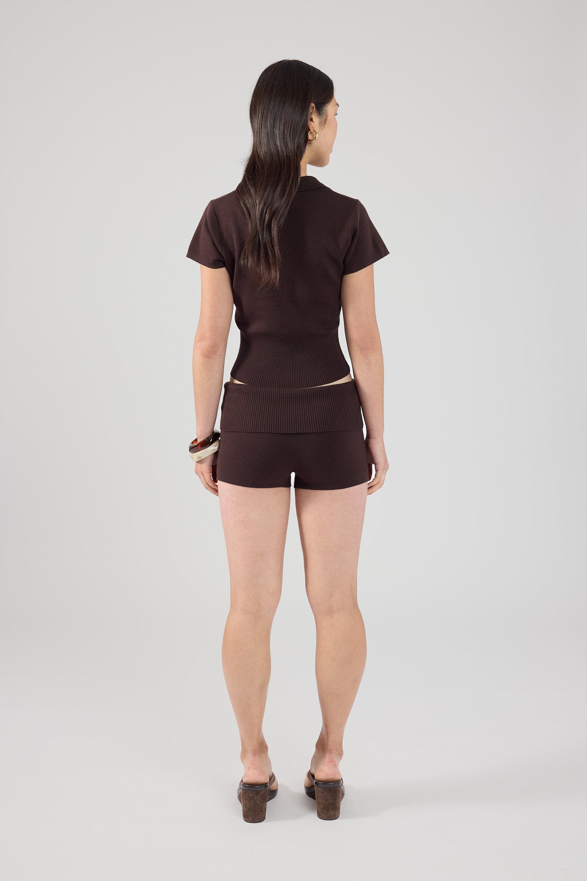 Knit Mini Shorts Brown
