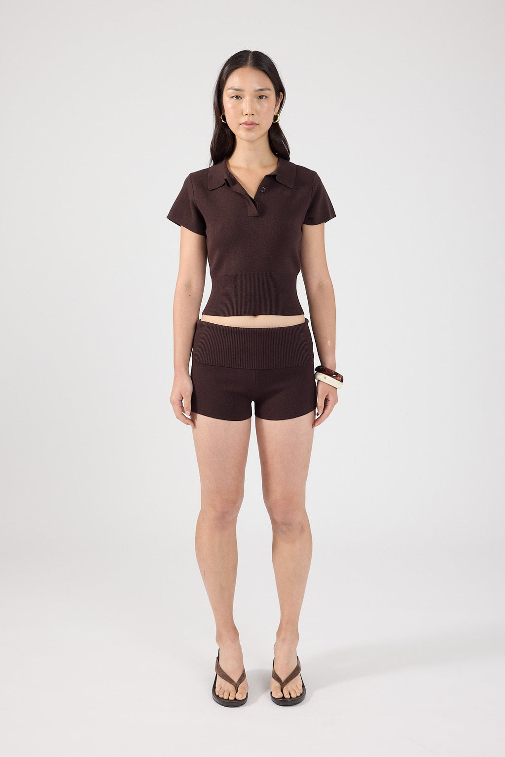 Knit Mini Shorts Brown