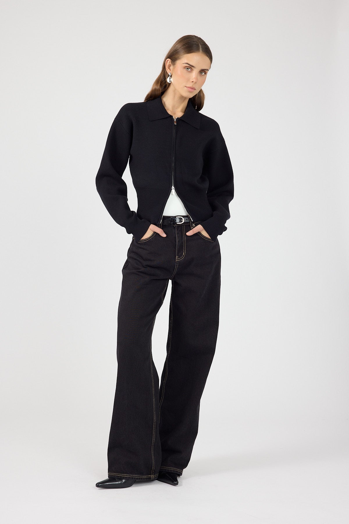 Zip Up Cardigan Black