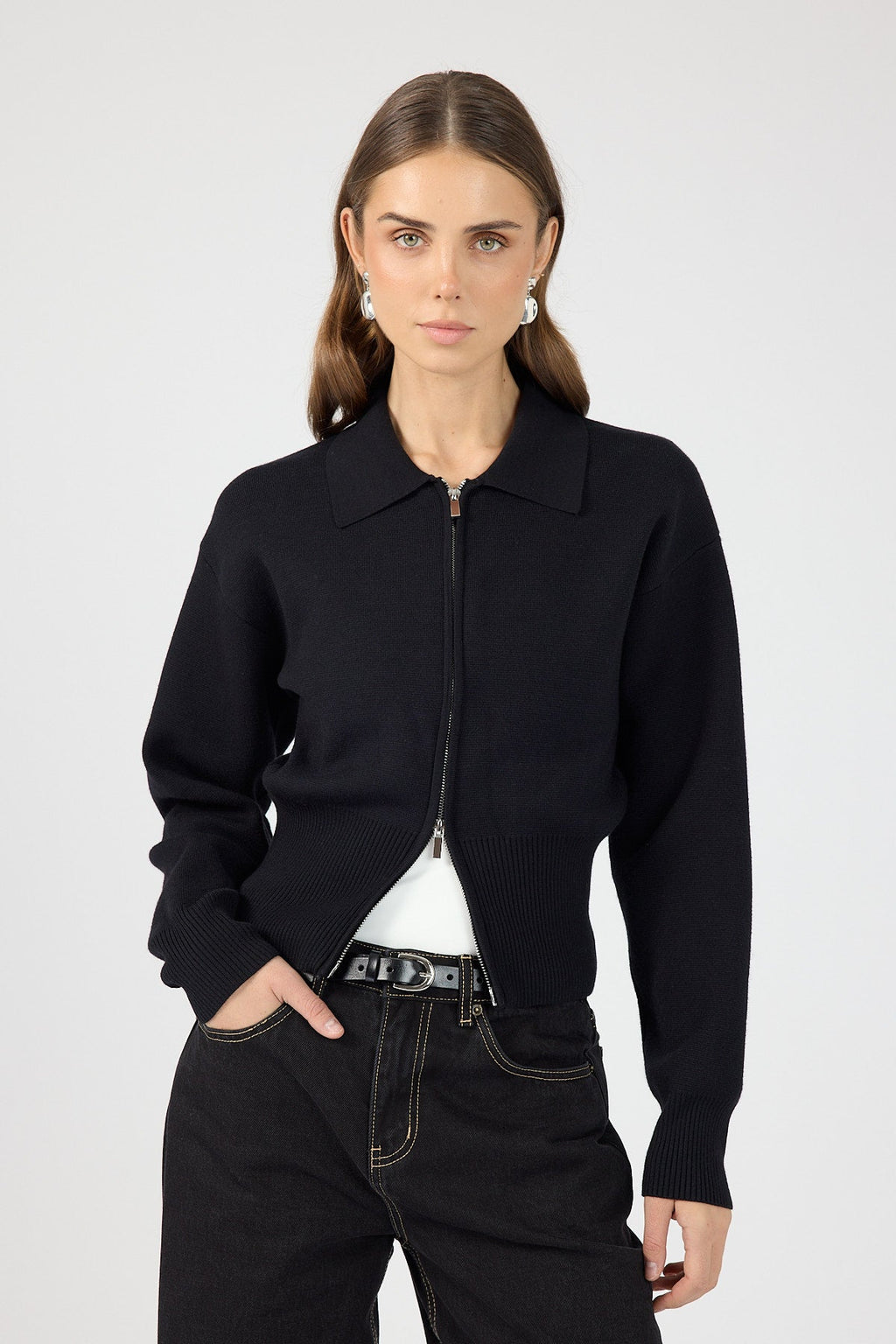 Zip Up Cardigan Black