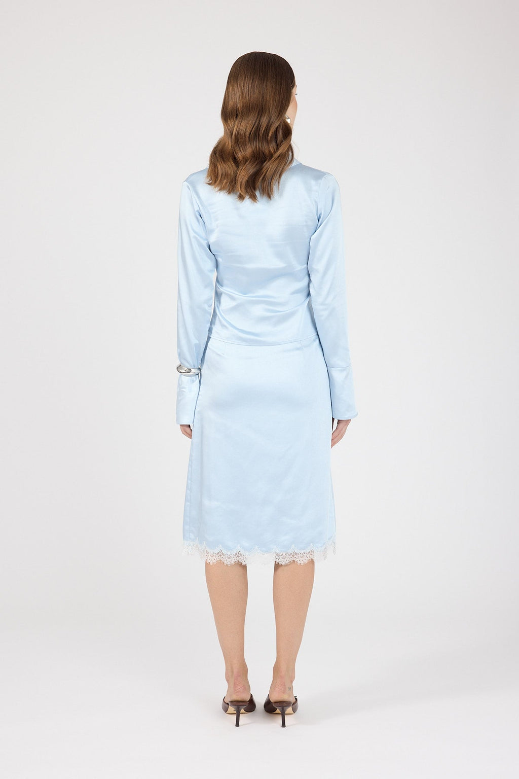 Satin Lace Midi Skirt Blue/White