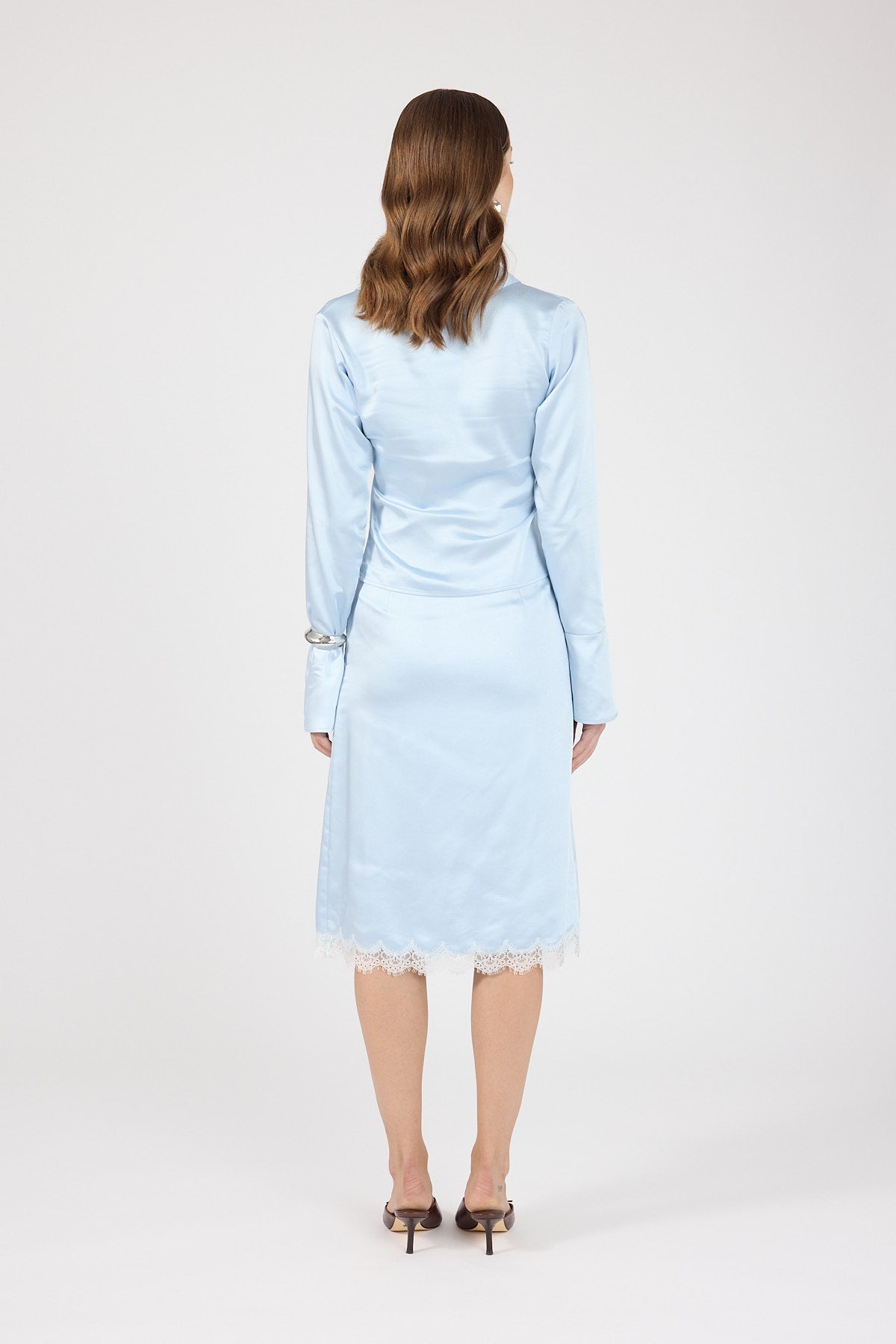 Satin Lace Midi Skirt Blue/White
