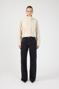 Funnel Neck Faux Leather Bomber Jacket Stone