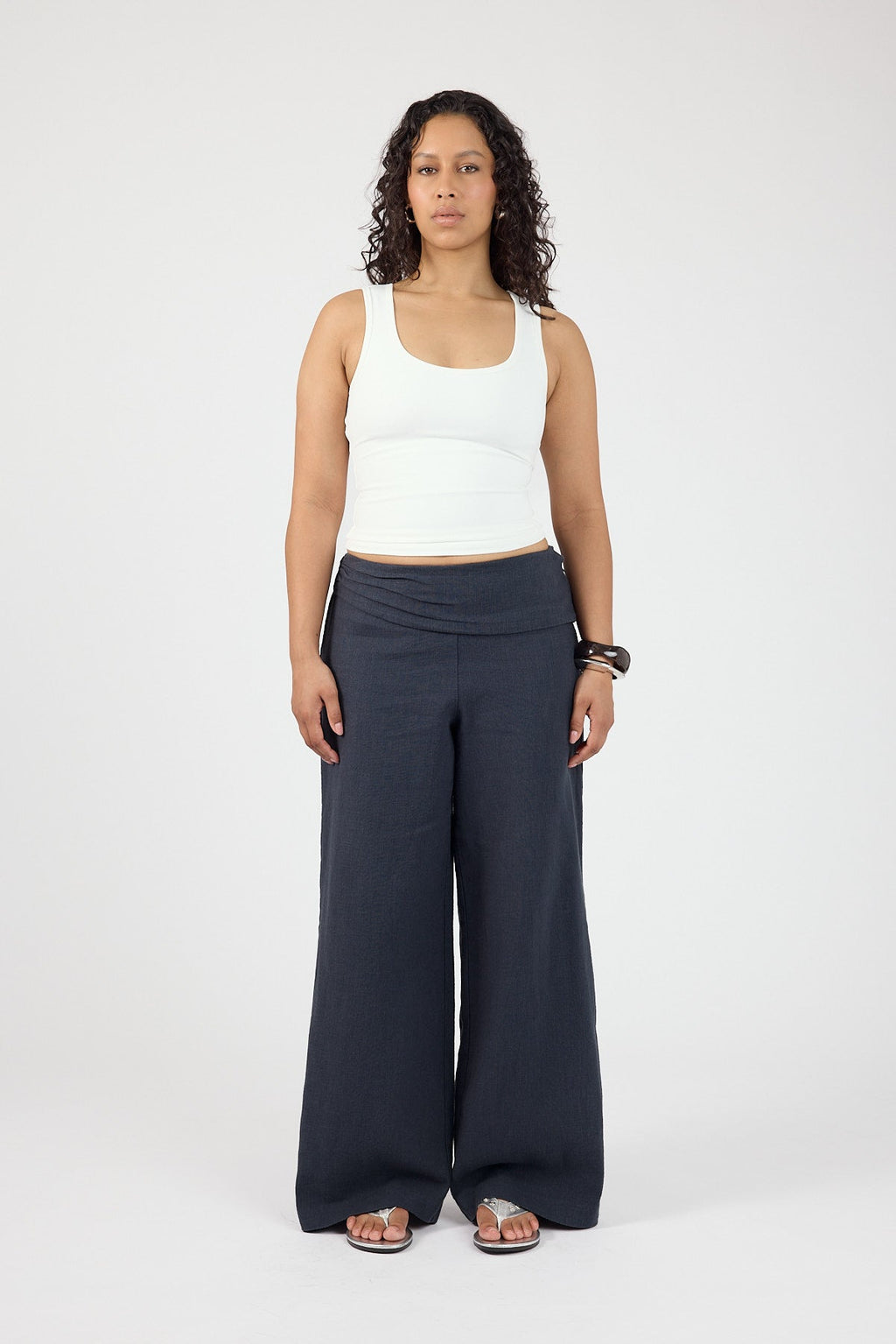 Linen Fold Over Pants Slate