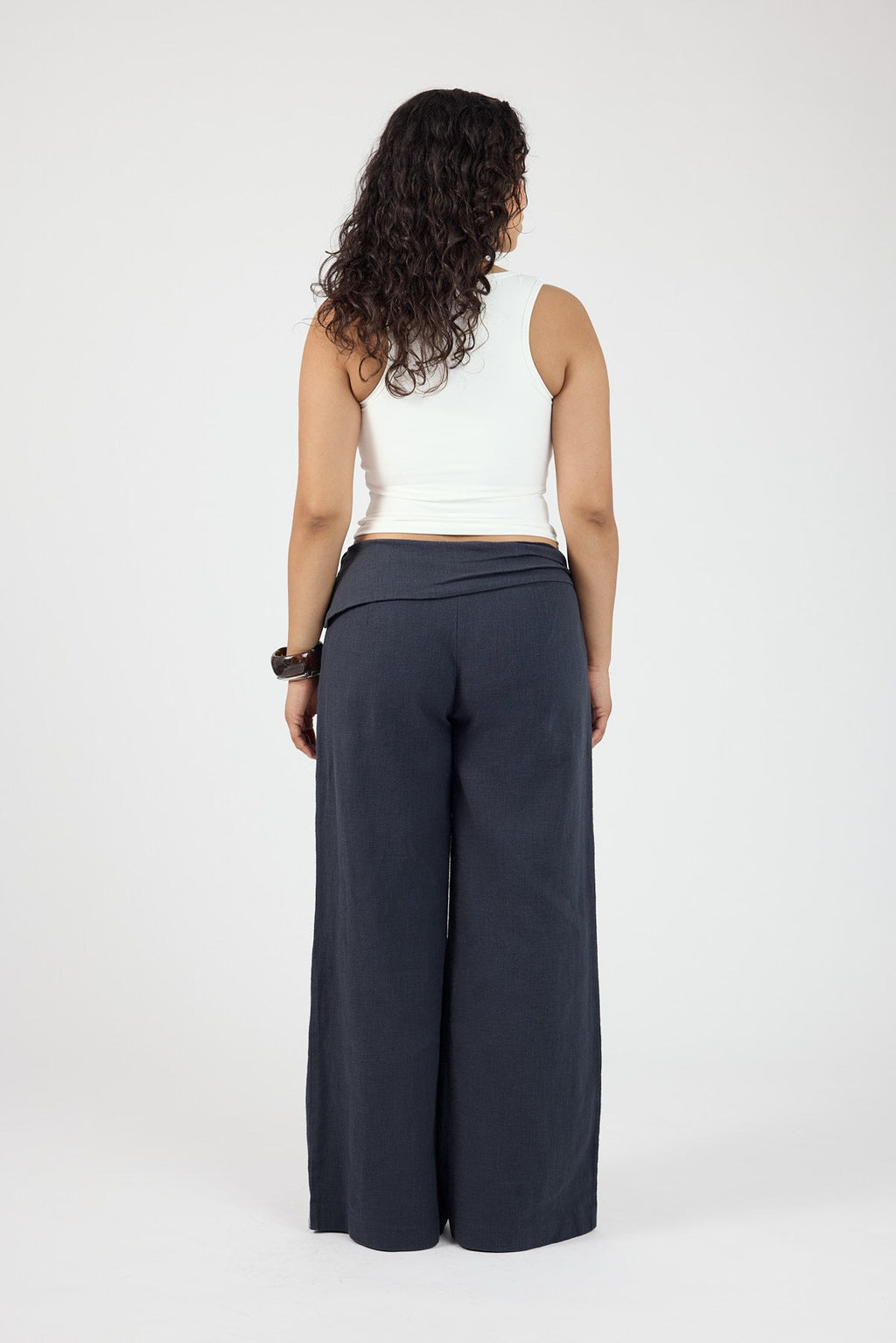 Linen Fold Over Pants Slate