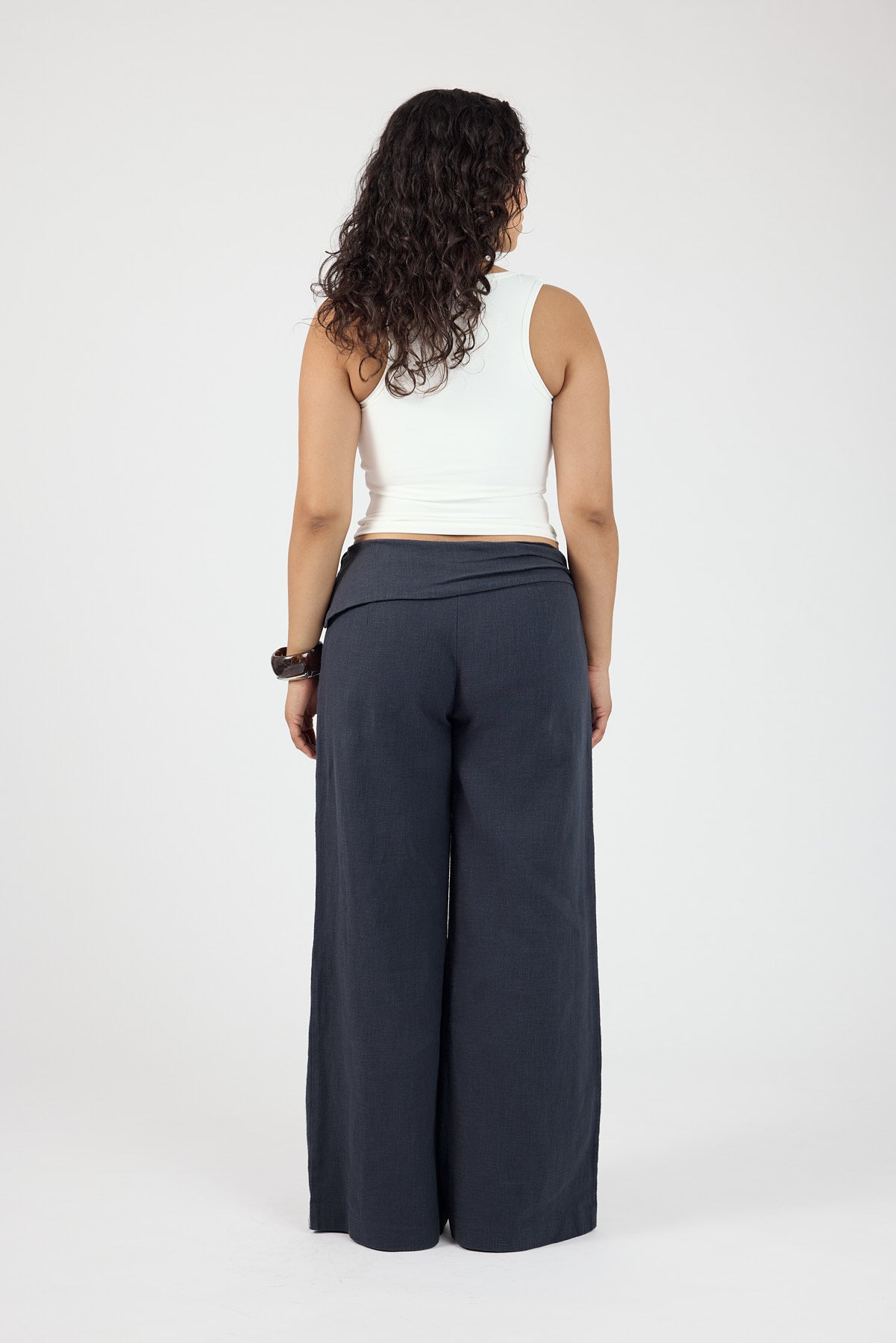 Linen Fold Over Pants Slate