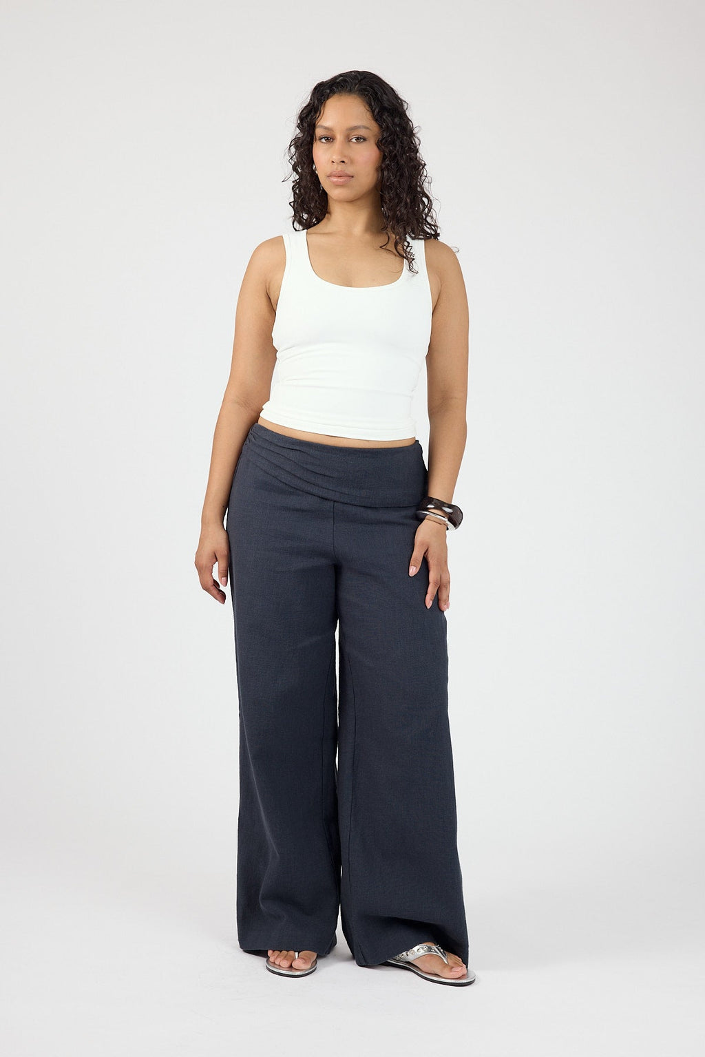 Linen Fold Over Pants Slate