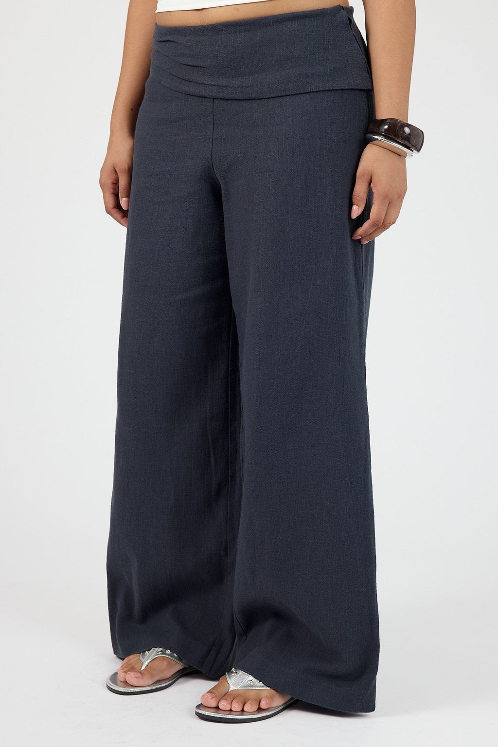 Linen Fold Over Pants Slate
