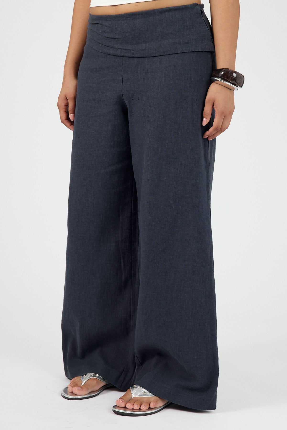 Linen Fold Over Pants Slate