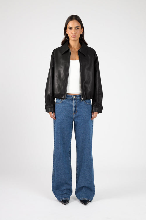Bubble PU Bomber Jacket Black