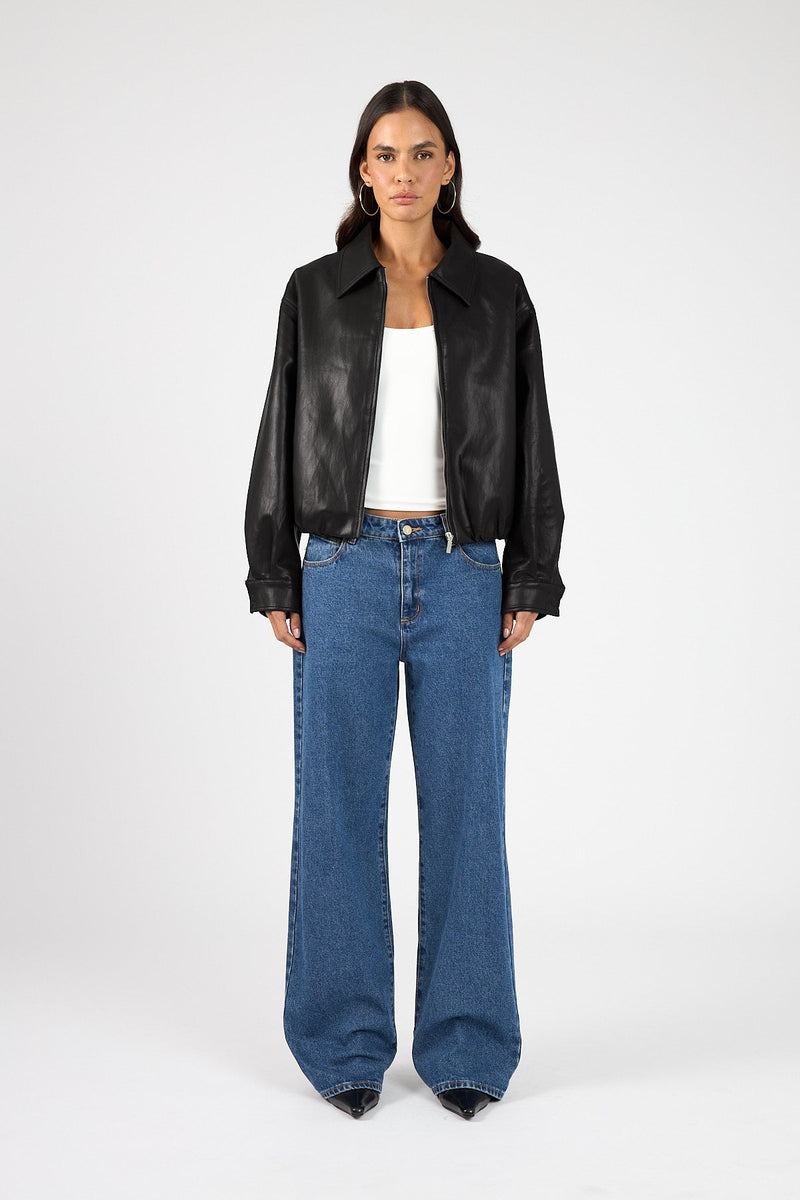 Bubble PU Bomber Jacket Black
