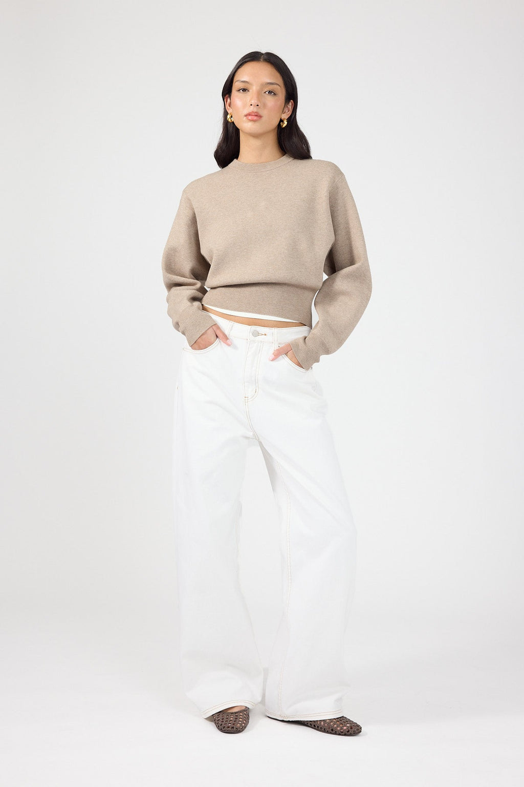 Crew Neck Knit Jumper Taupe