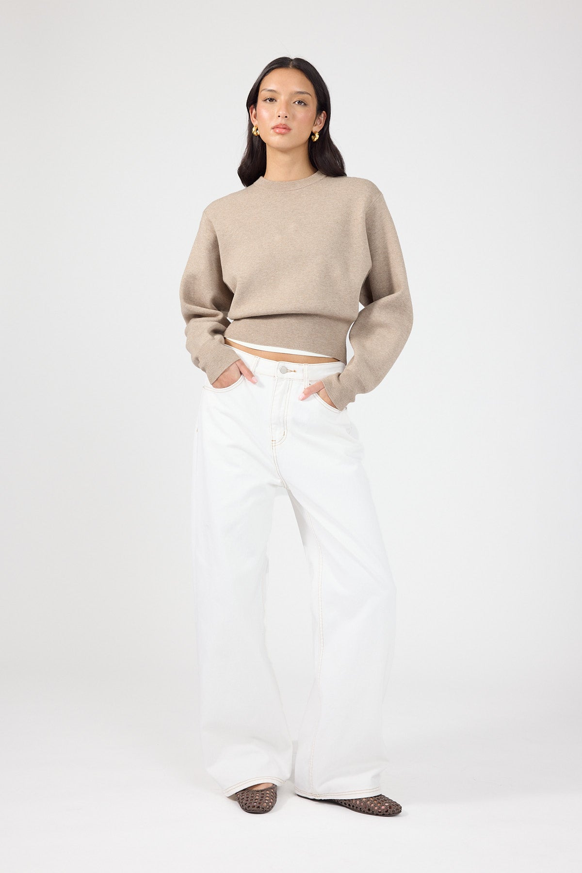 Crew Neck Knit Jumper Taupe