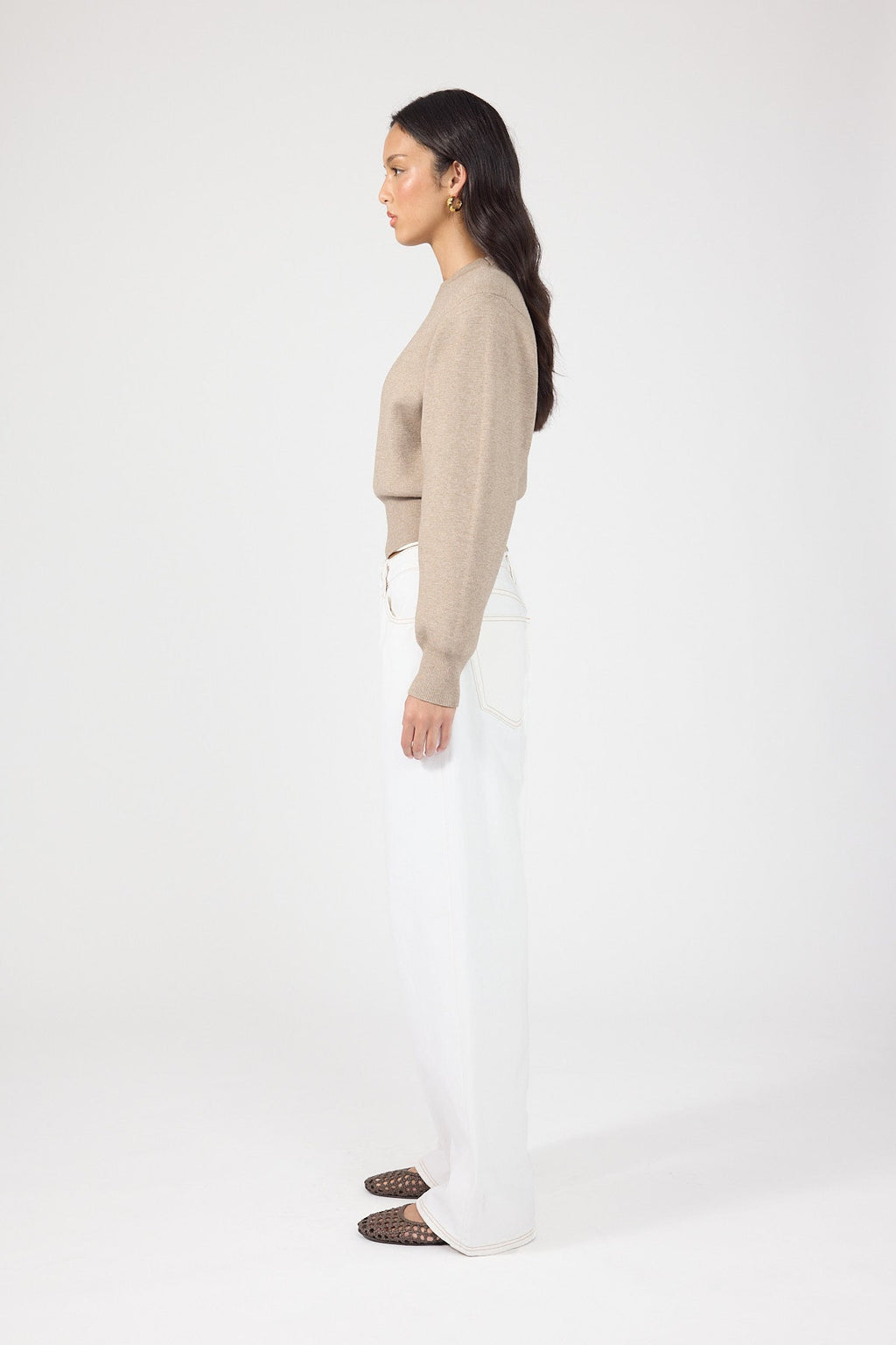 Crew Neck Knit Jumper Taupe