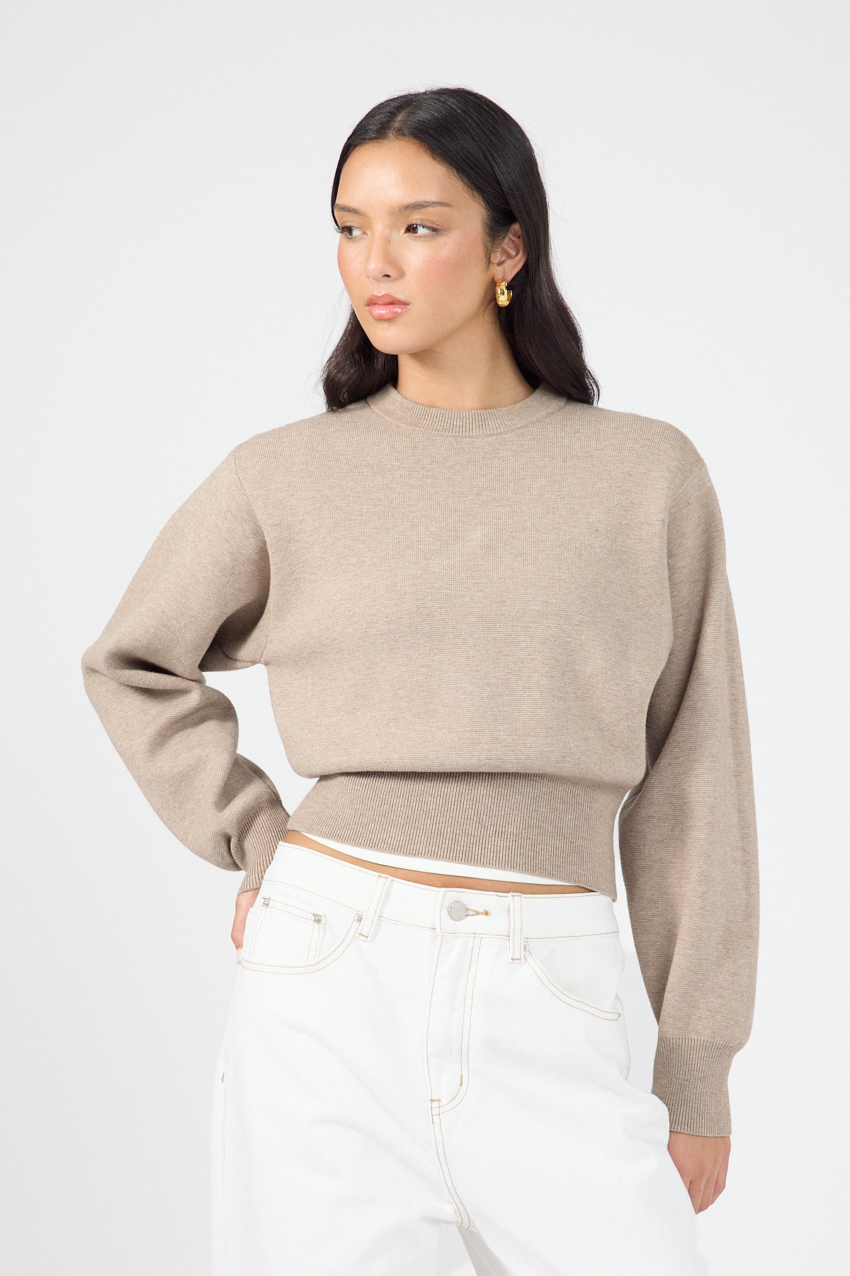 Crew Neck Knit Jumper Taupe