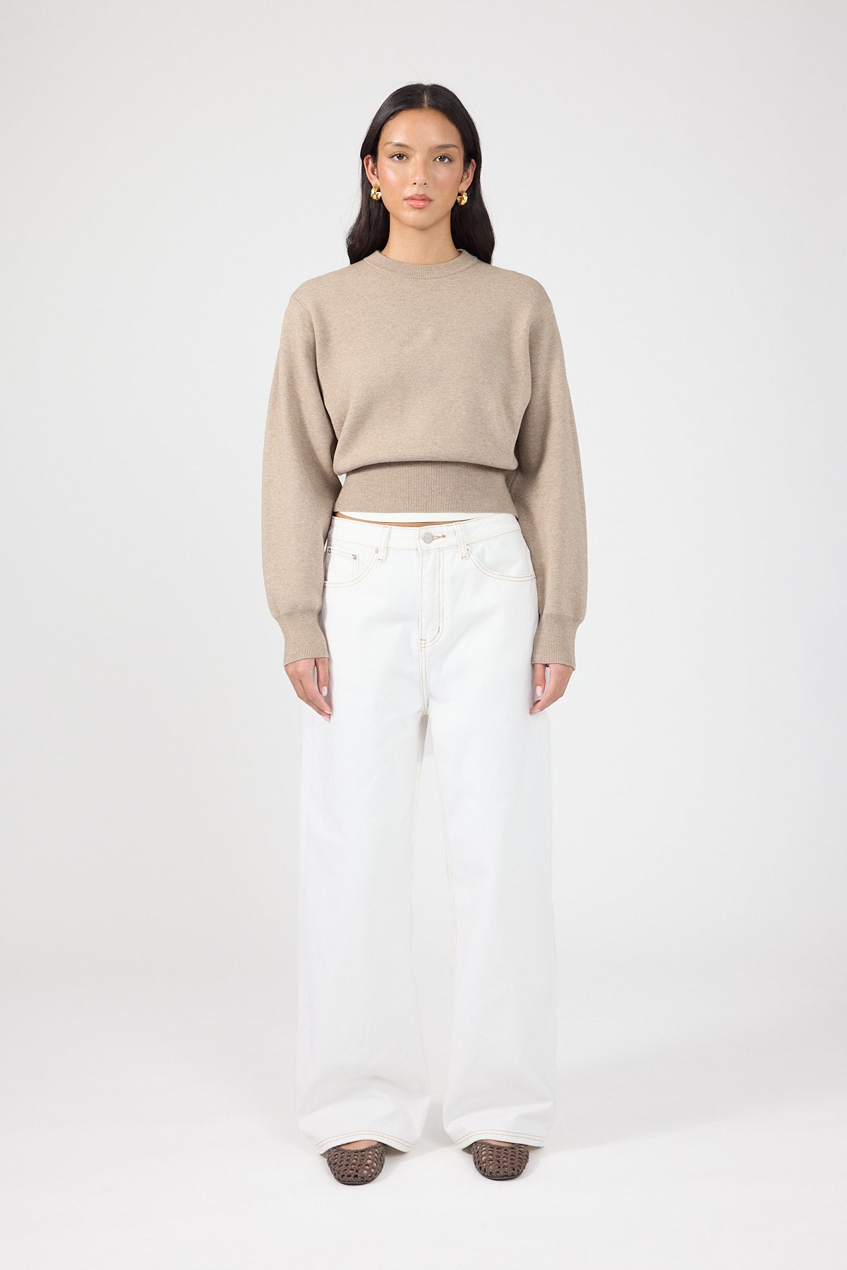 Crew Neck Knit Jumper Taupe