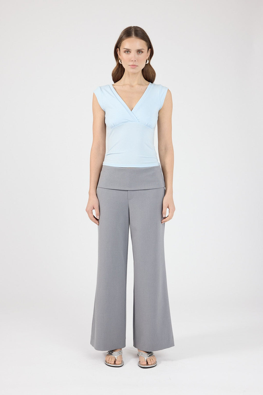 Petite Fold Over Pant Grey