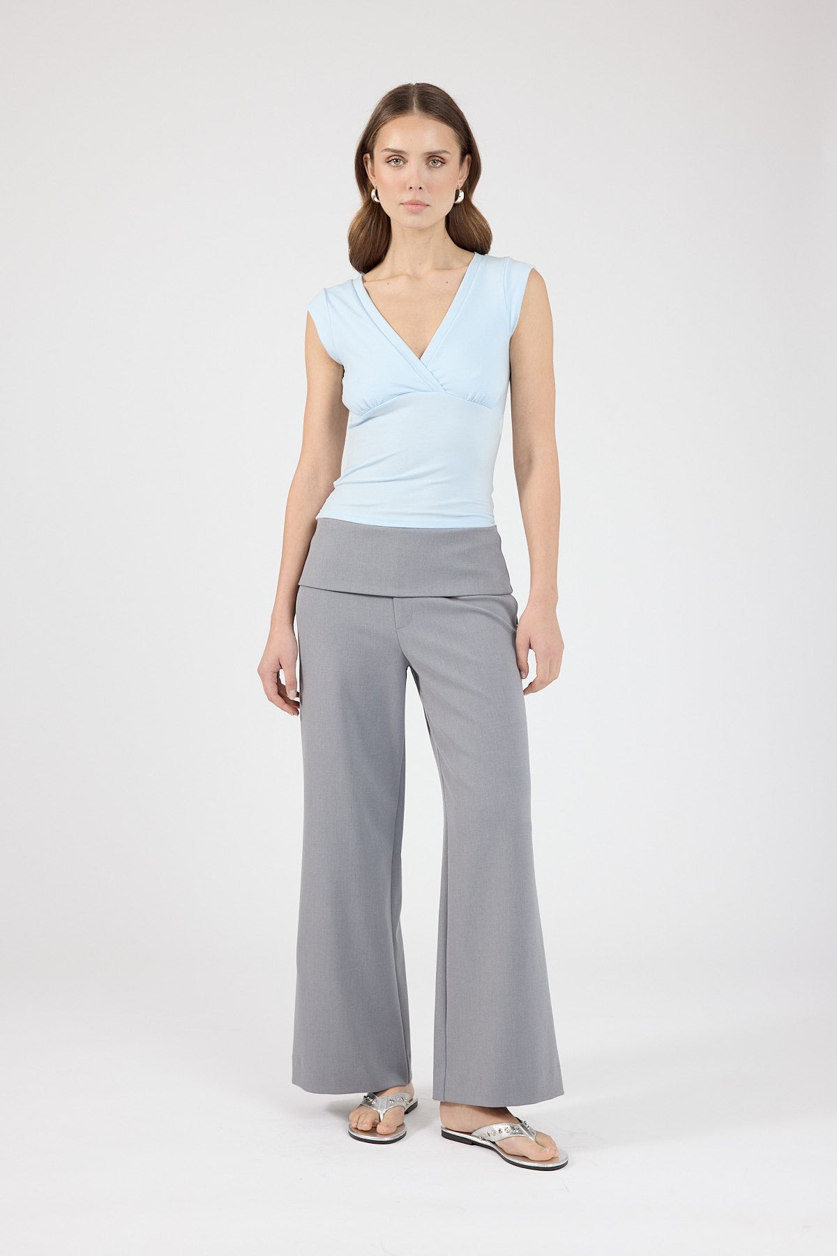 Petite Fold Over Pant Grey