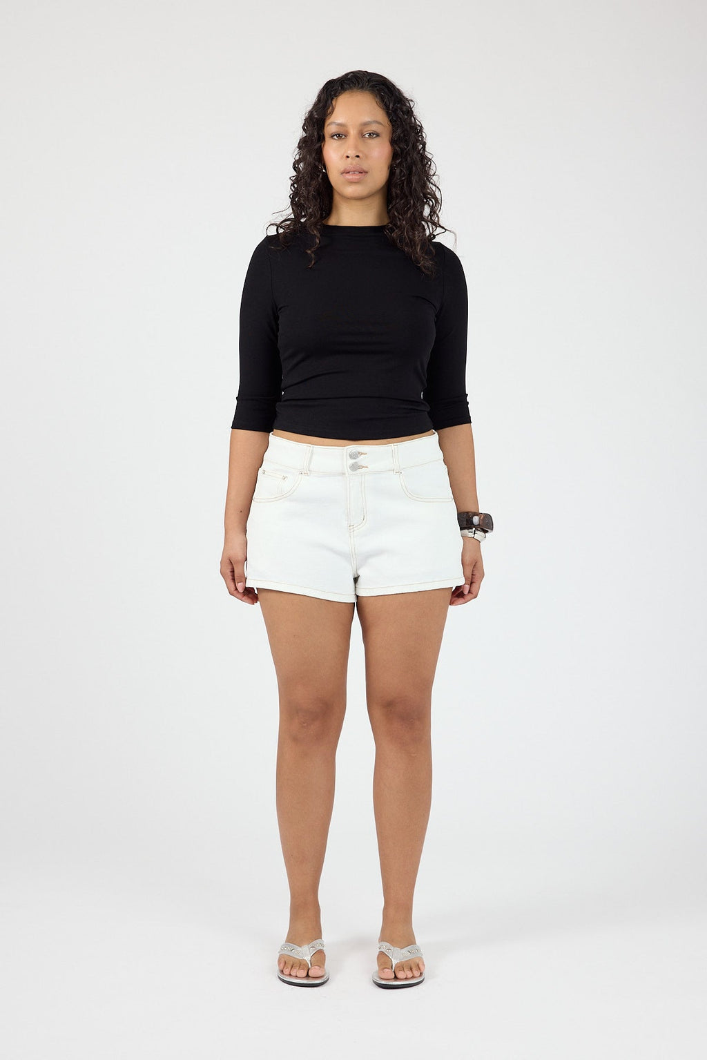 Mid Rise Denim Short Off White