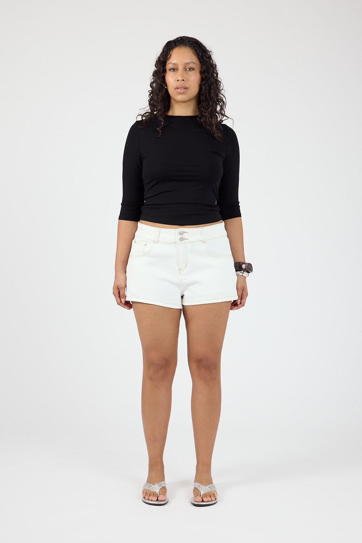Mid Rise Denim Short Off White