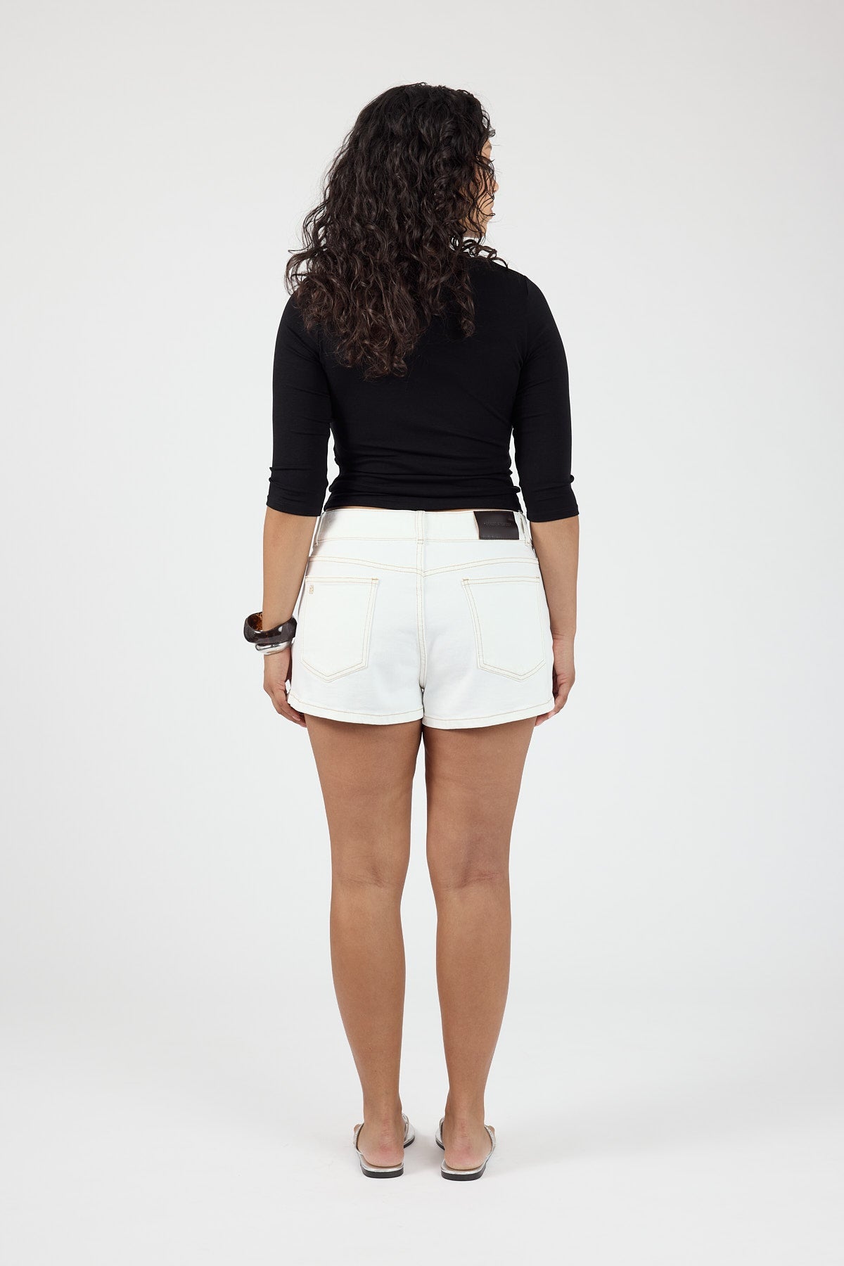 Mid Rise Denim Short Off White