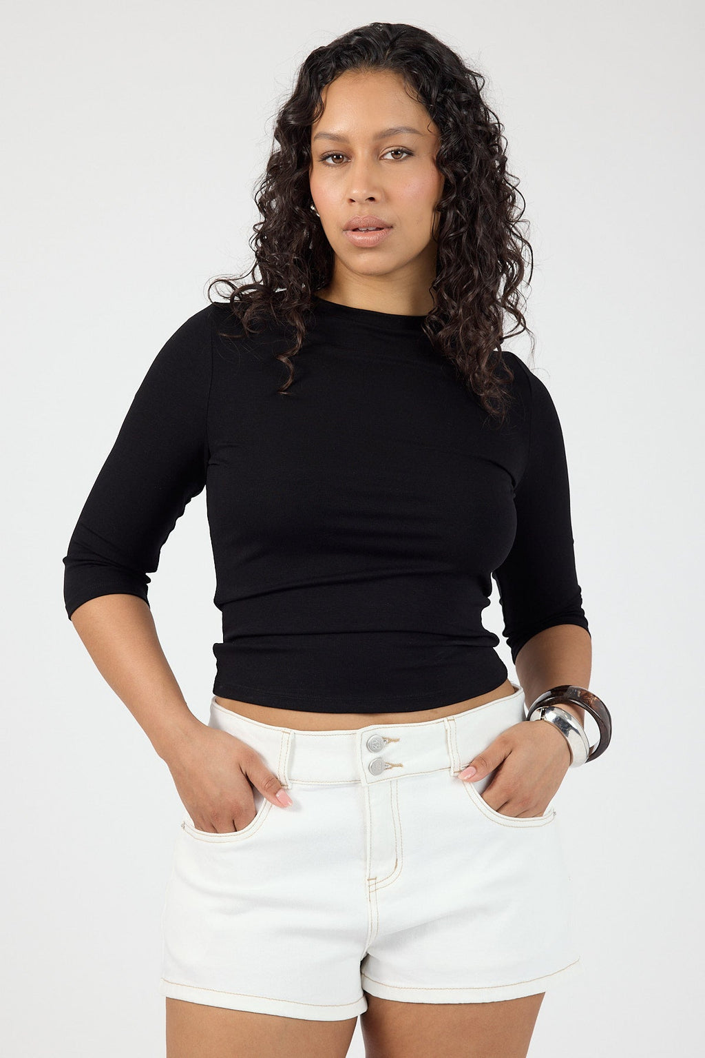 Mid Rise Denim Short Off White