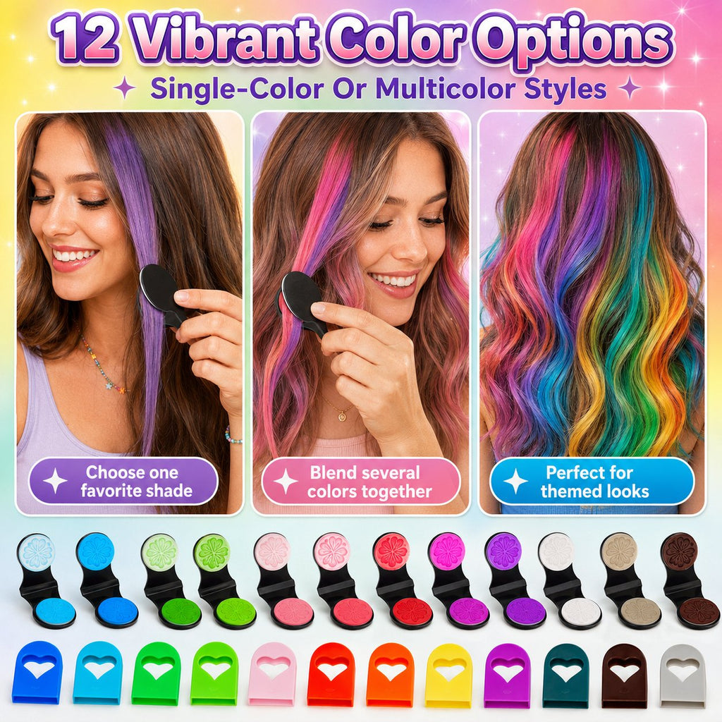 Ensemble de craies applicatrices temporaires pour cheveux en 12 couleurs