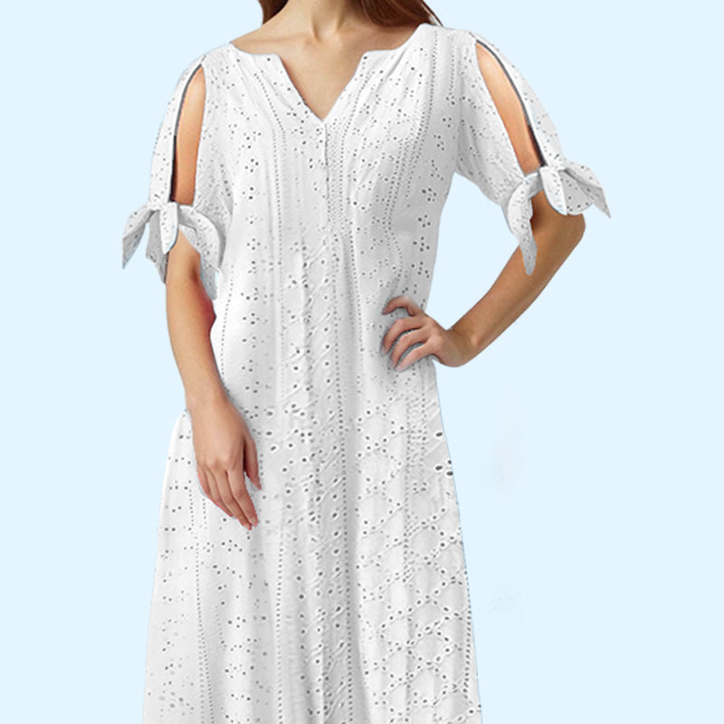 Women's Elegant V-Neck Hollow-Out Solid Dress