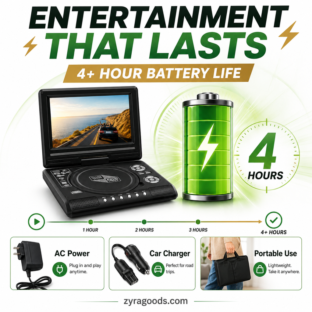 Reproductor de DVD/EVD portátil HD de 7.8 ¨C pantalla grande, recargable y compatible con DVD/CD/USB/SD ¨C perfecto para el hogar y los viajes