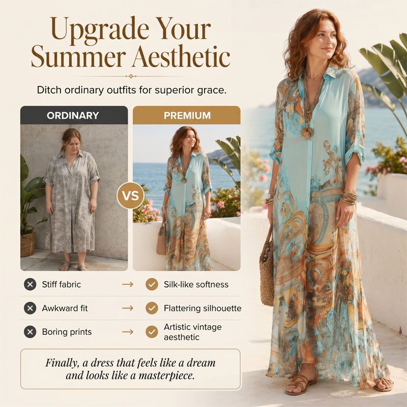 Maxi dress elegante da donna con stampa rétro