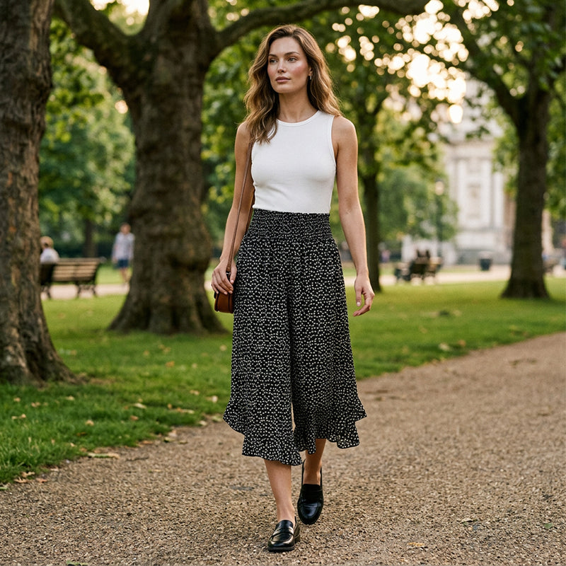 Pantalones fluidos de pierna ancha y cintura alta para mujer ¨C estilizan, son cómodos y elegantes