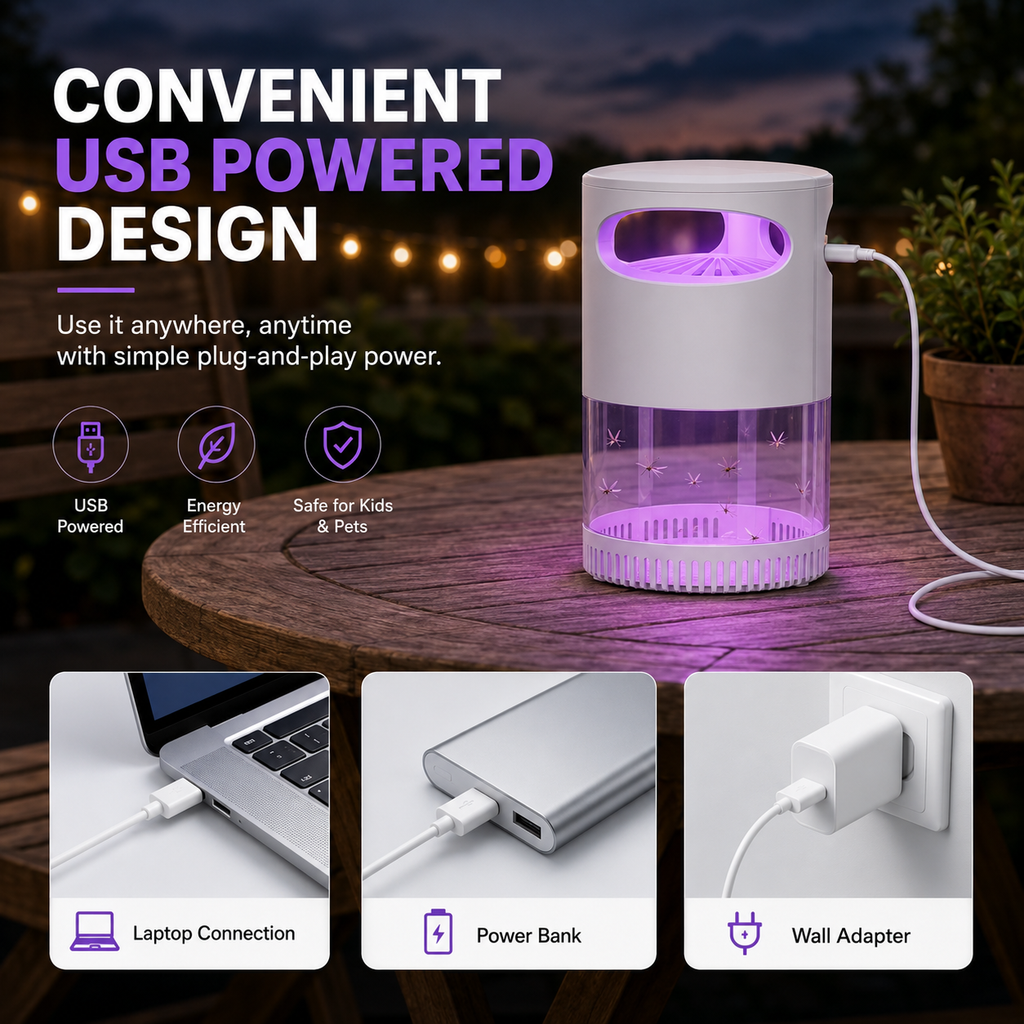 Lámpara mata mosquitos UV ¨C USB, silenciosa y sin químicos
