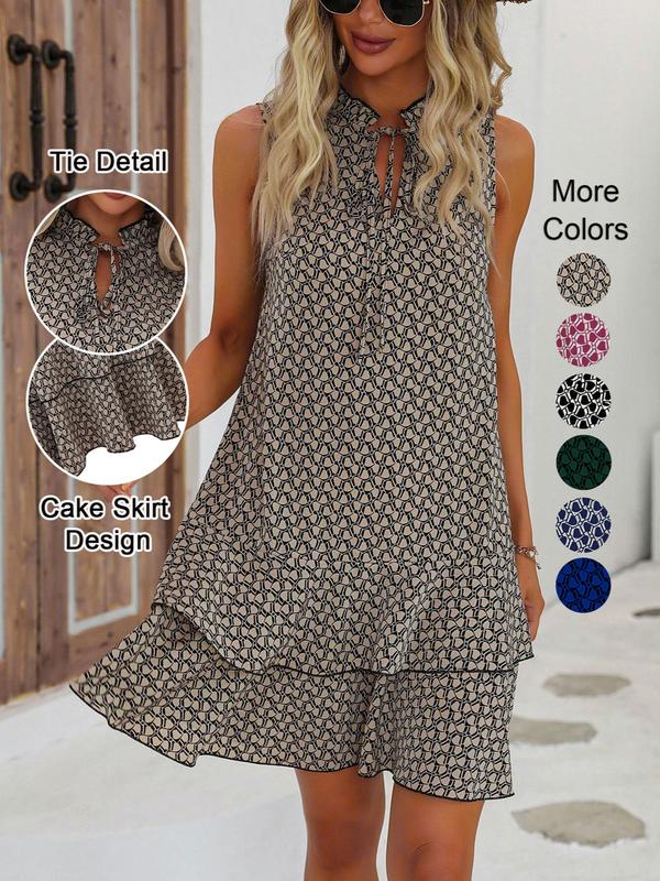 Jurk voor dames met geometrische print en strik ¨C stijlvol, elegant en moeiteloos chic