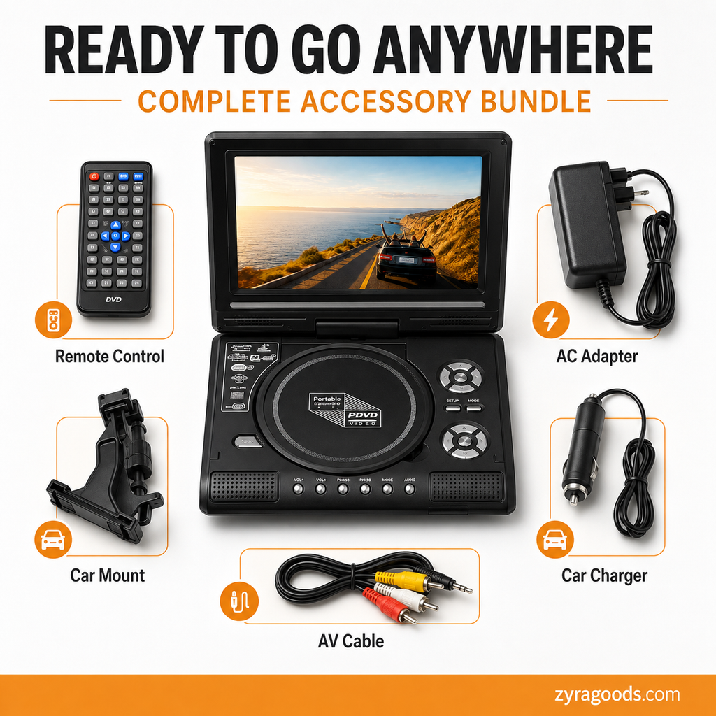 Reproductor de DVD/EVD portátil HD de 7.8 ¨C pantalla grande, recargable y compatible con DVD/CD/USB/SD ¨C perfecto para el hogar y los viajes