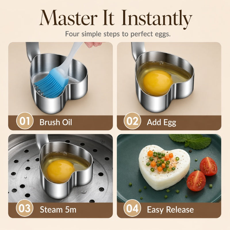304 Stainless Steel Egg Ring Mold ¨C Fun Shapes, Leak-Resistant Flat Base & Easy-Release
