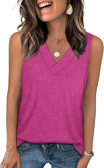 Women's Sleeveless V-Neck Slimming Loose Fit Casual Tank Top
