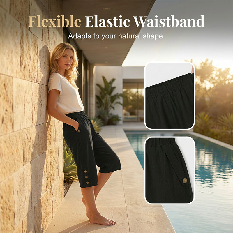 New Arrival Women's Casual Comfortable Elastic Waist Capri Pants