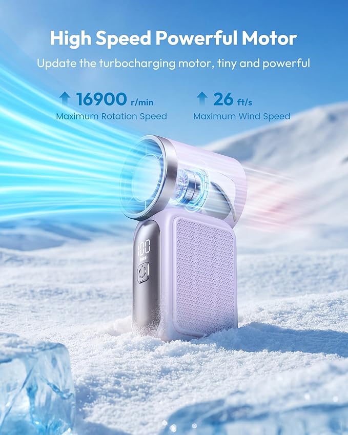 Free Turbo Handheld Fan ¨C LED Display, 6 Speeds, 3000mAh