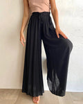 Pantaloni NOW tinta unita, a gamba larga e vita alta ¨C misto cotone, vestibilità ampia e coulisse regolabile