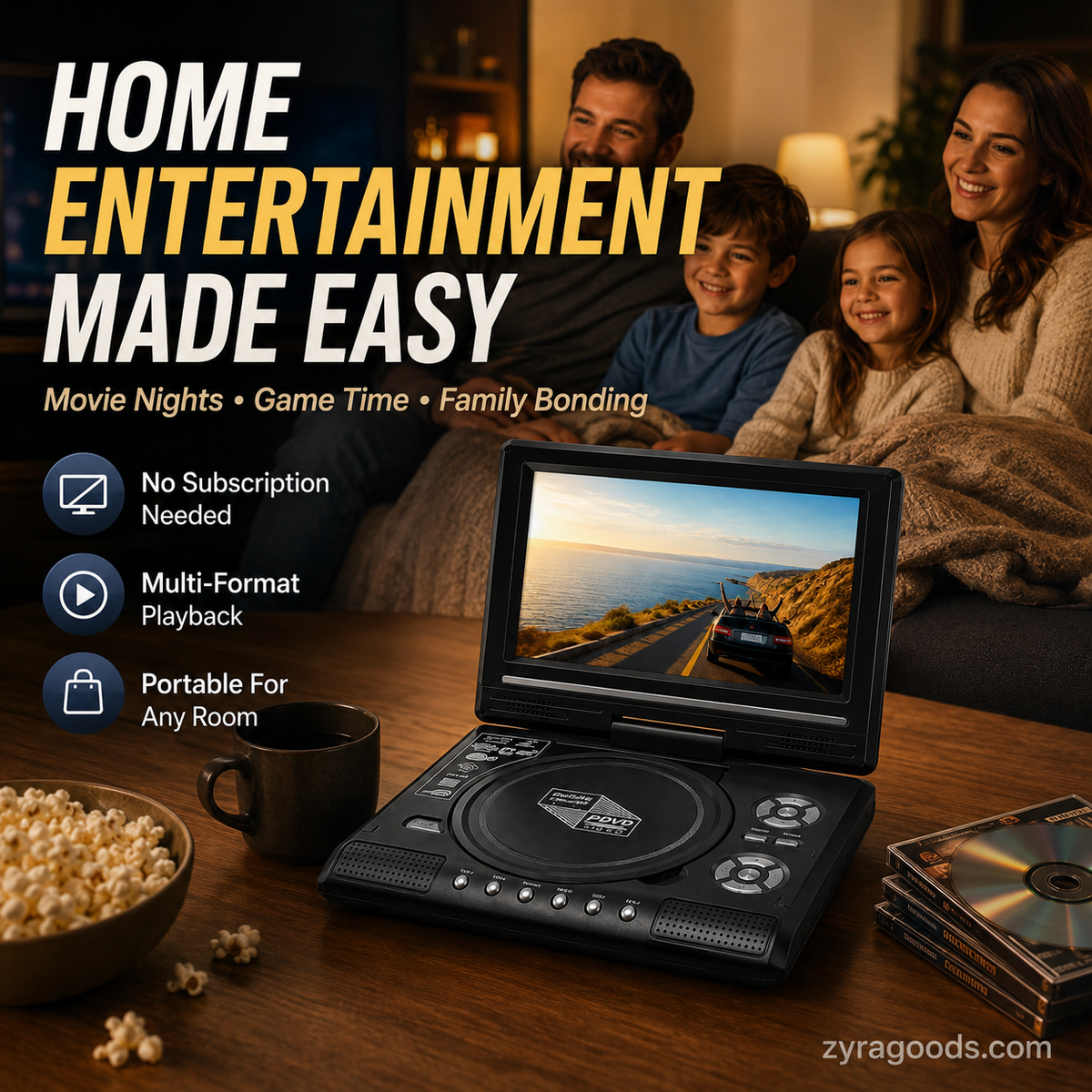 Reproductor de DVD/EVD portátil HD de 7.8 ¨C pantalla grande, recargable y compatible con DVD/CD/USB/SD ¨C perfecto para el hogar y los viajes