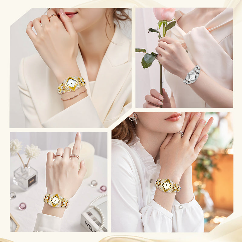 Reloj de cuarzo retro especial para mujer con brillantes pedrerías
