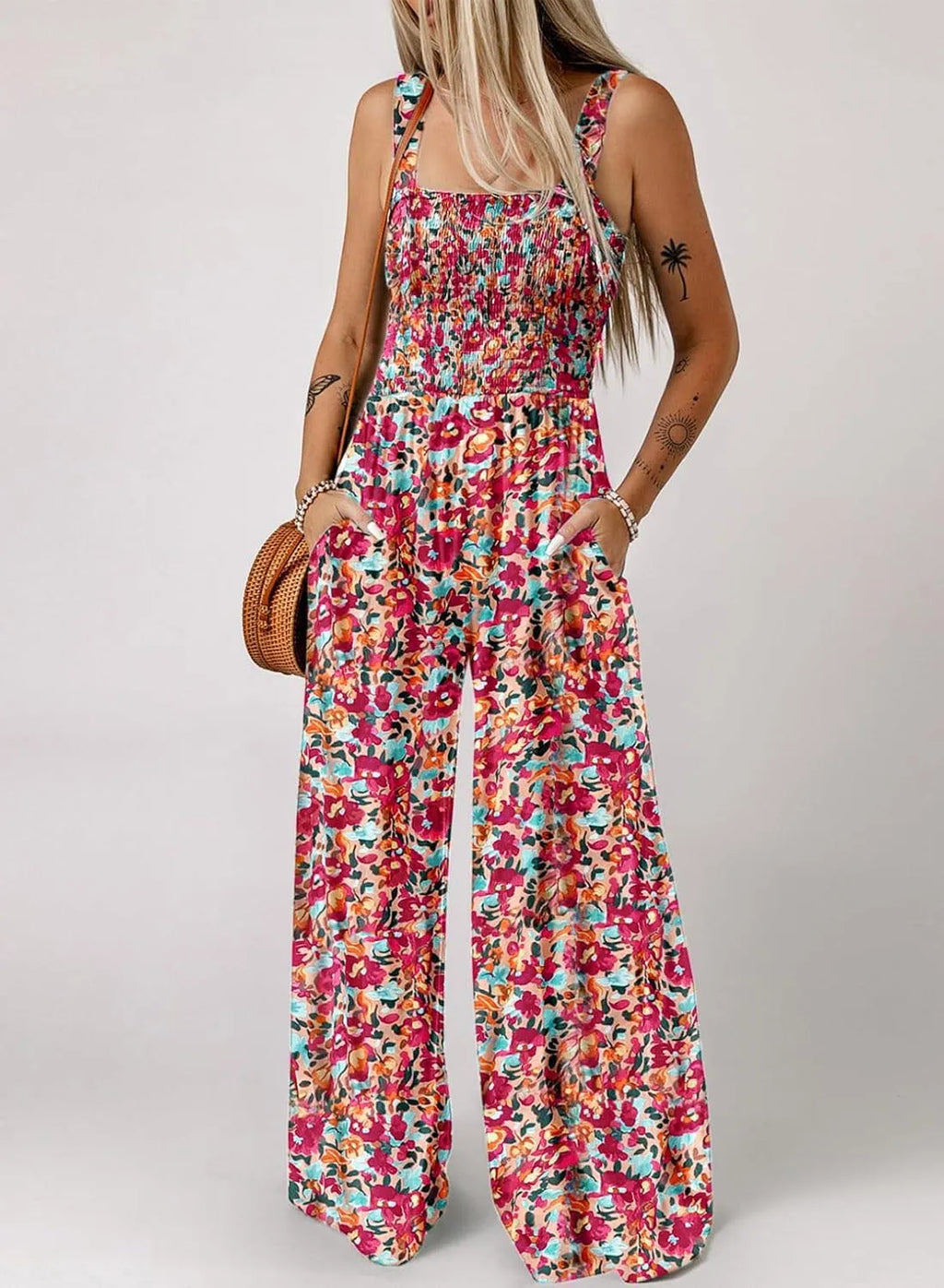 Tuta intera casual stampata da donna, senza maniche - comoda, elegante e perfetta per l'estate