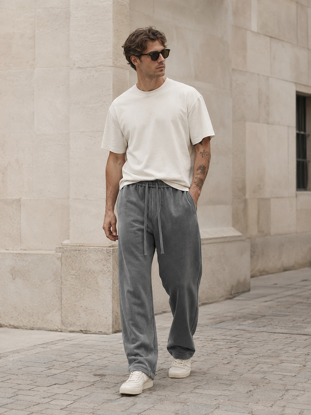 Pantaloni della tuta da uomo in cotone effetto délavé - vestibilità comoda