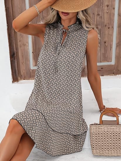 Jurk voor dames met geometrische print en strik ¨C stijlvol, elegant en moeiteloos chic
