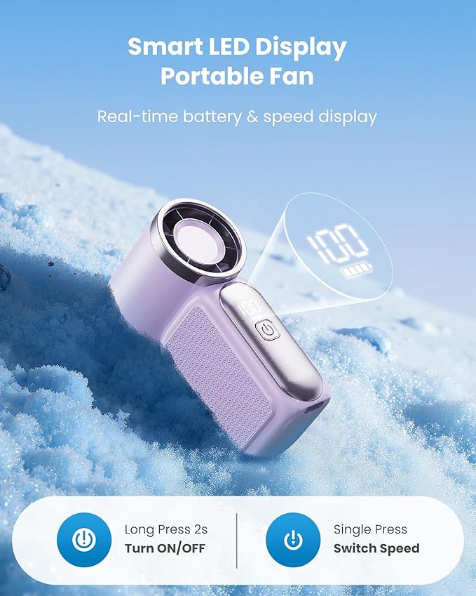 Ventilatore portatile turbo gratuito - display LED, 6 velocità, 3000mAh
